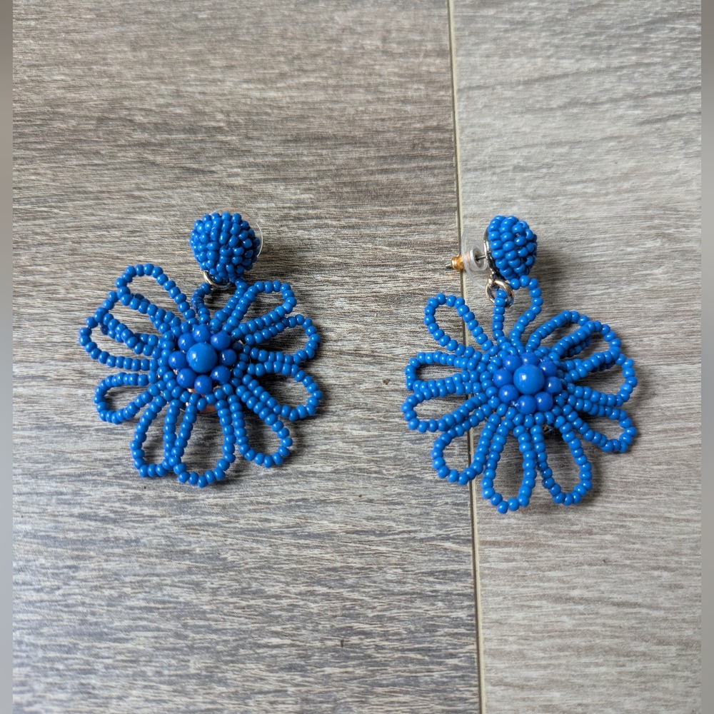 J.Crew Women's Blue Floral Shaped Beaded Earrings
